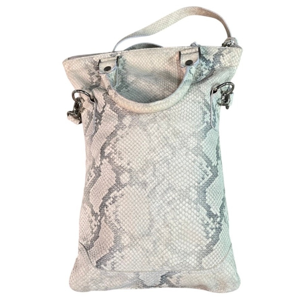 Maurizio Taiuti Snakeskin Embossed Leather Bucket Bag Made in Italy Gray White
